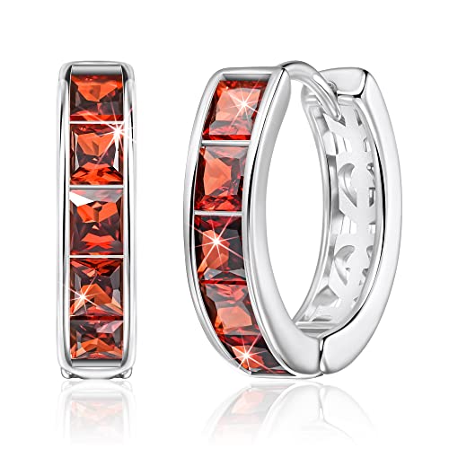 Linawe EH004-RED-SLV Tragus Piercing Jewelry, Silver Hoop Earrings For Women Trendy, Small Chunky Huggie Earrings, Red Cubic Zirconia Rhinestone Imitation Diamond Ruby Crystal Helix Earrings cover