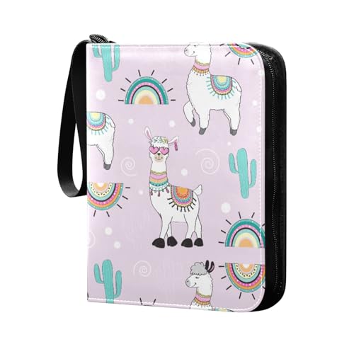 Niedliches Cartoon-Llama-Sammelkartenalbum, 4 Taschen, Kartenordner, 50 Seiten, 400 Karten, PU-Reißverschluss, Kartenbinder, Aufbewahrungshalter für Sportspielkarte