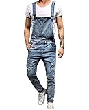 Mekysd Men's Denim Bib Workwear Fashion Denim Jumpsuit Slim Fit Jumpsuit with Pocket (Blue, M)