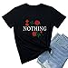 BLACKMYTH Women Summer NOTHING Rose Print Short Sleeve Top Tee Graphic Cute T-shirt Black Small