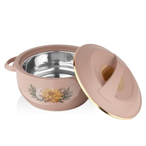 Asian Plastowares Nova Casserole 1600ml | Premium Insulated ISI-Certified Hotpot | Elegant Serveware Set | Kitchen Gift Combo with Box | Rose Beige