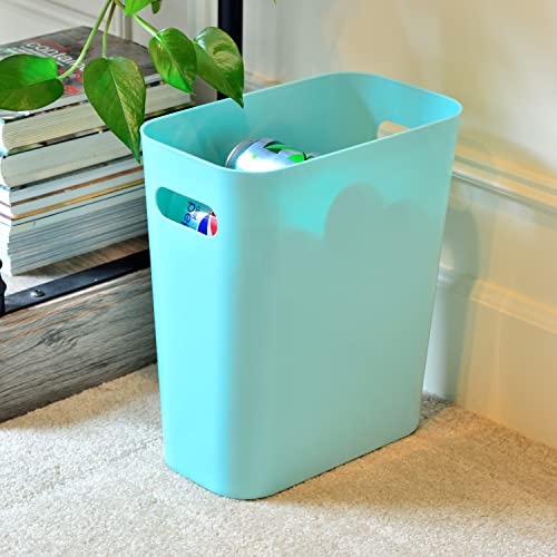 Image of Youngever 2 Pack 3 Gallon Slim Trash Can, Plastic Garbage Container Bin, Trash Bin with Handles for Home Office, Living Room, Study Room, Kitchen, Bathroom (Mint)