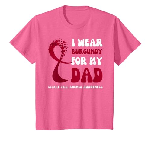 I Wear Burgundy for Dad Sickle Cell Anemia Awareness Ribbon T-Shirt, Youth, Pink Heather, Large