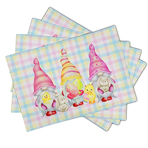 Giwawa Easter Gnome Placemats Set Of 4- Cute Easter Bunny Duck Linen Table Place Mat With Buffalo Check Plaids- Easter Eggs Rabbit Spring Elf Non-Slip Table Mats For Dining Kitchen Holiday Decor #TOP1