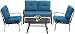 Oakmont Outdoor Patio Furniture Conversation Set Loveseat, 2 Chairs, Coffee Table with Cushion, Lawn Front Porch Garden, Wrought Iron Frame, Peacock Blue