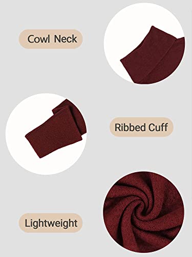 Woolicity Women's Cowl Neck Sweaters Long Sleeve Loose Fitting Ribbed Cozy Soft Casual Turtleneck Pullover Tops Red Wine #TOP4