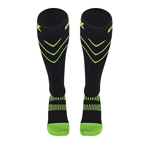Image of CSX Compression Socks for Men and Women, Knee High, Recovery Support, Athletic Sport Fit, Green on Black, Small (15-20 mmHg)