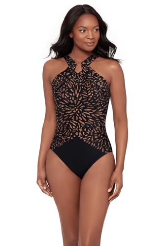 Miraclesuit Women's Swimwear Costa D'oro Aphrodite Halter Soft Cup One Piece Swimsuit, Black, 10