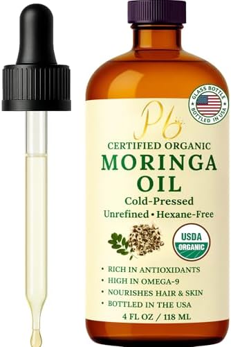 Moringa Oil, USDA Organic Moringa Oil for Face, Skin & Hair, 4 oz