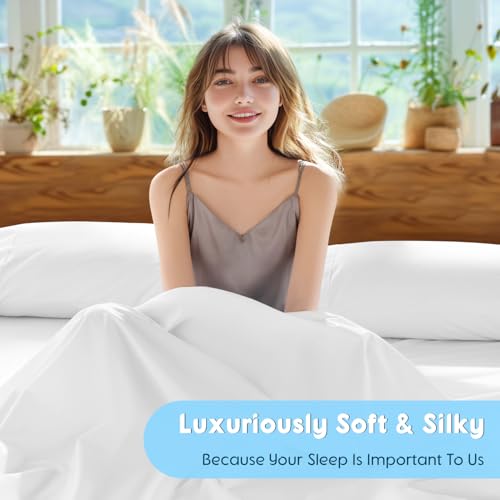 Image of SONORO KATE 1000Series 100% Egyptian Cotton TwinXL Sheets,Extra Deep Pocket | 18-24 Inch Extra Deep Pocket,Soft & Breathable,5-Star Hotel Sateen Bed Sheets,All Season,3pc,White