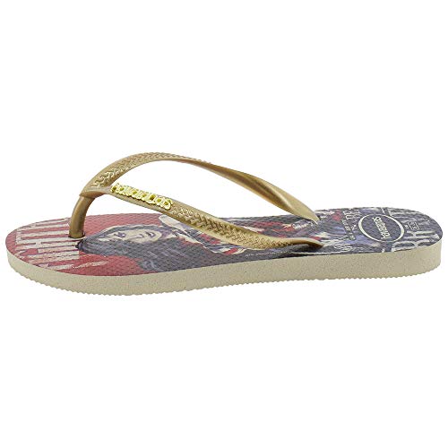 Chinelo Havaianas Slim Heroinas, Feminino, Bege Palha/Vermelho, 39/40