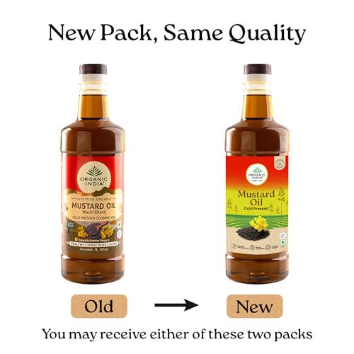 Image of Organic India Mustard Oil, 1000ml | Lab Tested on 250+ Parameters | Certified Organic| Cold Pressed Oil | Kachi Ghani Sarso Ka Tel with Natural Flavour | Perfect for Daily Cooking and Healthier living