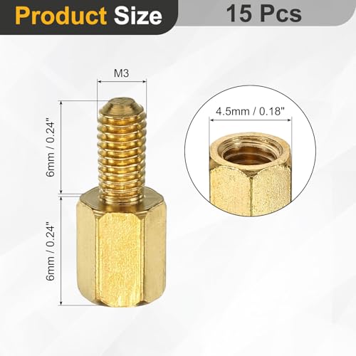 Image of uxcell 15Pcs Male to Female Thread Spacer Screws, M3 x 6mm + 6mm Brass Hex Standoff Screws PCB Motherboard for Drone Quadcopter, Computer and Circuit Board