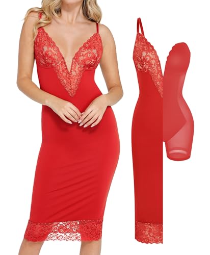 Image of Popilush Brown Corset Lace Shapewear Dress Deep V Bodycon Midi Dresses for Women Satin Drape Slip Club Party Night Out
