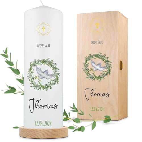 GRAVURZEILE Candela stampata, corona di candela per battesimo – candela stampata brillante per battesimo – regalo di battesimo personalizzato per ragazze e ragazzi – candela pilastro di alta qualità