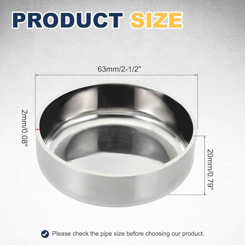 Nexarelle Pipe End Cap (2-1/2\" OD) -316 Stainless Steel Round Flat Tube Fitting Cap Polished Weld Pipe Cover, Stable Plumbing HVAC, Fits Food/Water/Gas Tubing