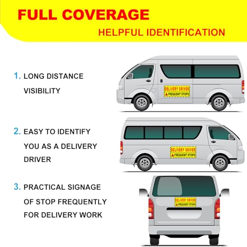 Image of 2 Pack Delivery Driver Car Magnet Signs, Delivery Vehicle Magnetic Car Sign, Reflective Delivery Driver Frequent Stops Magnet (Red - 2 Pack)