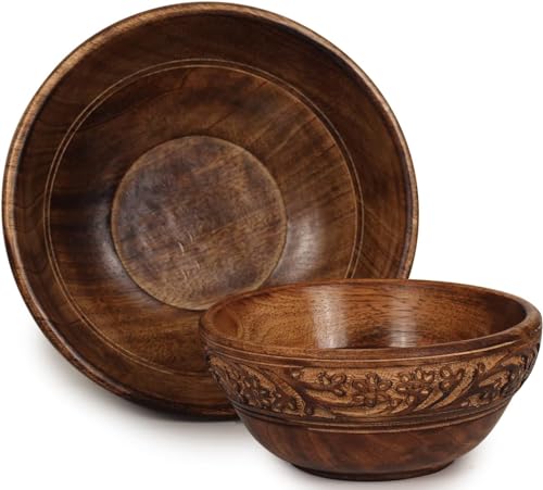 ETROVES Wooden Fruit Bowl Wood For Kitchen Counter Bowl Set