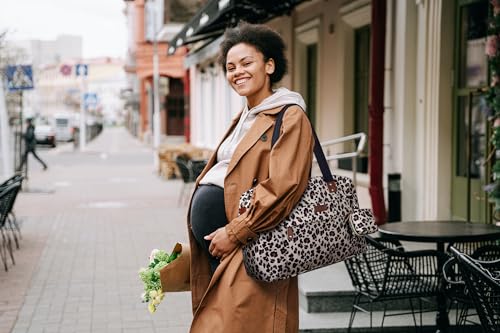 Image of Pritent Diaper Bag Tote - Diaper Baby Bags with Pacifier Case, Shoulder Straps, Stroller Clips, Waterproof Large Mommy Maternity Travel Baby Bag for Mom and Dad, Leopard, Medium