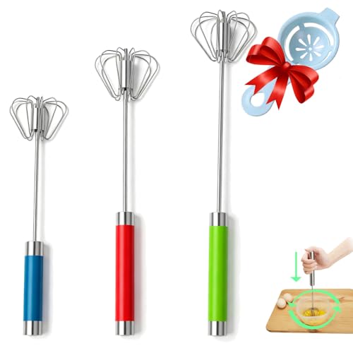Semi-automatic Whisk, Stainless Steel Egg Beater, Hand Push Rotary Whisks Mixer Stirrer for Making Cream, Whisking, Beating and Stirring (3 Color2)