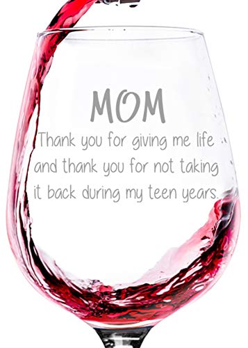 Mom Giving Me Life Funny Wine Glass - Mothers Day Gifts From Son, Daughter - Unique Gifts For Mom From Kids, Child - Best Mom Gifts - Fun Gag Birthday Gift Idea For Women - Cool Novelty Bday Present #TOP15