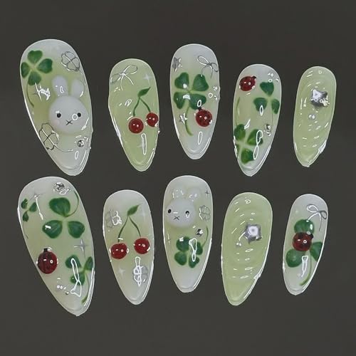 24Pc St. Patrick's Day Press on Nails Almond Medium Glitter Lucky...