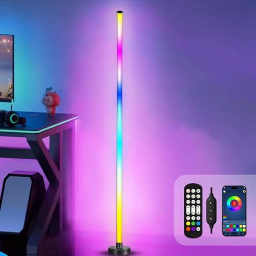 Pzuryhg Lámpara De Pie LED, Lámpara De Esquina RGB, 120 Cm, Luz De Ambiente De Escena Moderna Extraíble, 10 W, 180 Grados, Control Cable