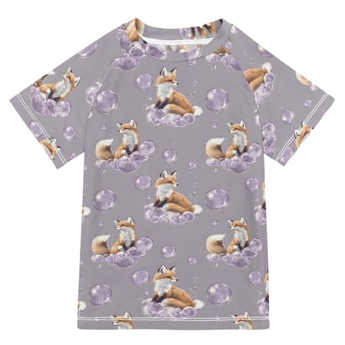 ALAZA Kids Rash Guard Boys Toddler Swim Shirts Short Sleeve Fox Dream Bubble UPF 50+ 3T