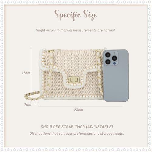 Fecialy Straw Crossbody Bags for Women Summer Straw Beach with Pearls Raffia Shoulder Handbags3