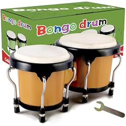 EastRock Bongo Drum 4” and 5” Set for Adults Beginners,Percussion Bongos Drum With Tuning Wrench (Brown)