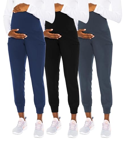Med Couture Maternity Jogger Scrub Pants for Women, High Rise Waist, 4 Pockets with Soft Knit Waistband - MC029