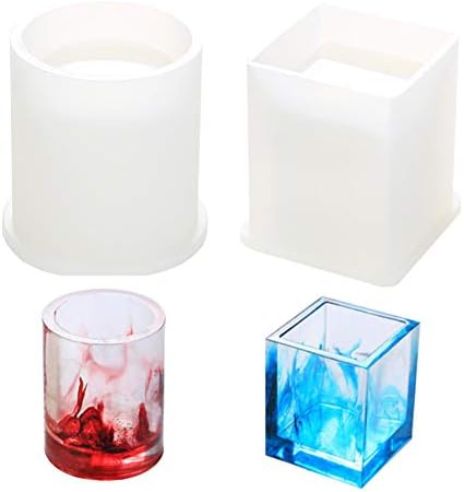 Tiktalk Resin Silicone Mold Large Resin Art Molds for DIY Pencil Holder Molds Pack of 2(Cylinder and Cubic)