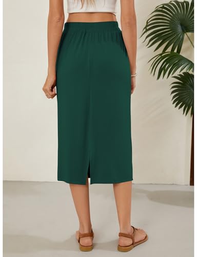 Image of Naggoo Midi Skirts for Women Summer Elastic High Waisted Basic Straight Skirt with Slit