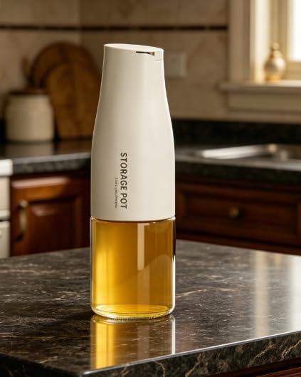 Automatic Opening and Closing Oil Pot, Gravity Opening Lid, Leak Proof Glass Oil Tank, Kitchen and Household Soy Sauce and Vinegar Seasoning Bottle