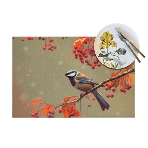 Set de table antidérapant PVC anti-tache oiseaux d'automne protège table