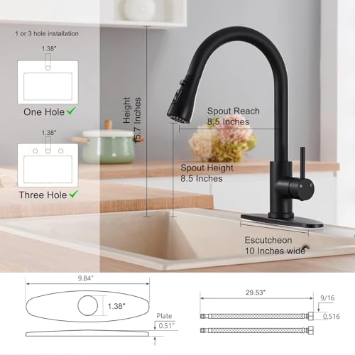 ATPCOLTD Matte Black Kitchen Faucets with Pull Down Sprayer, Single Handle High Arc Stainless Steel Kitchen Sink Faucet with Pull Out Sprayer,Suitable for Farmhouse Camper Laundry Rv Bar — view 2