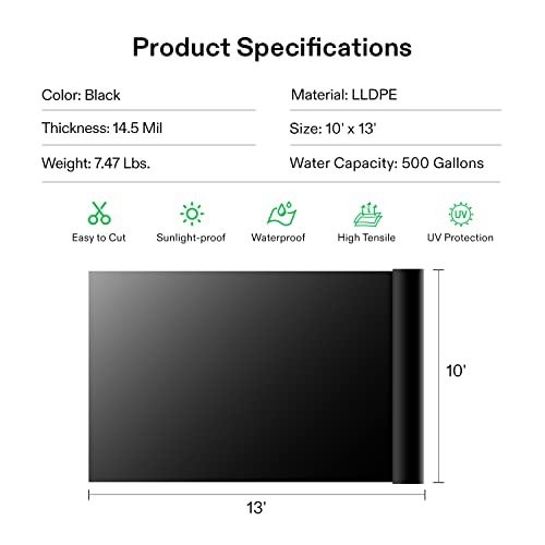 VIVOSUN 10 x 13 Feet Pond Liner, 14.5 Mil Durable LLDPE Pond Liners for Koi Ponds, Aquaculture and Water Gardens, Black by VIVOSUN - Image 7