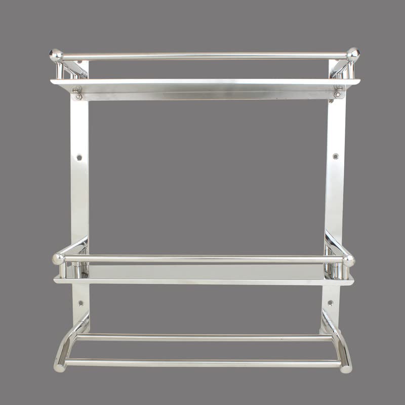Image of Anti Rust Stainless Steel Multipurpose Dual Bathroom Shelf Oragnizer with Towel Hanger | (15(L) X 4.5(W) X 15.5(H)) inch
