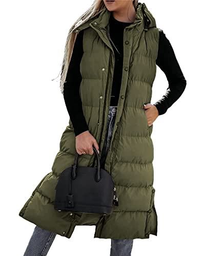 Tankaneo Women's Sleeveless Long Quilted Vest Hooded Button Down Puff Vest Cotton Padded Jacket Winter Outerwear2