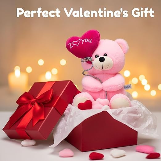 Image of ZEXSAZONE I Love You Heart Balloon Teddy Bear Soft Toy | Cute Plush Teddy with Love Message Balloon | Romantic Gift for Girlfriend, Wife, Boyfriend | Valentine, Anniversary & Birthday Gift.