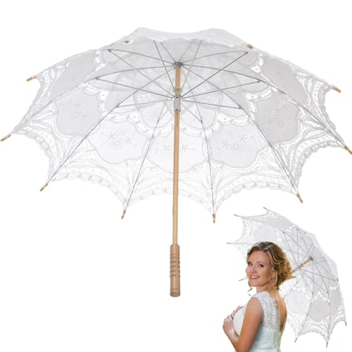Générique Parasol en Dentelle Blanche - Ombrelle Dentelle Décor Mariage | Accessoire Photo Portable Pour Robe Danse Théâtre