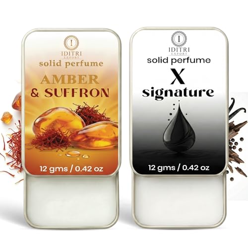 Image of IDITRI EXPORT Solid Perfume |x signature&Amber & Saffron Alcohol Free Wax Perfume Balm, Long Lasting | Pocket Tin 12g, Pack Of 2| Non Greasy Smooth Glide, Travel Friendly Unisex