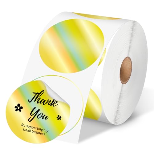 Image of Phomemo 2 inch Circle Thermal Labels, Self-Adhesive Round Direct Sticker Label, Circular Thermal Printer Label for Logo Design, Name Tag, Thanks Card, Address, QR Code, 400 Pcs of Labels /Roll, Laser Gold