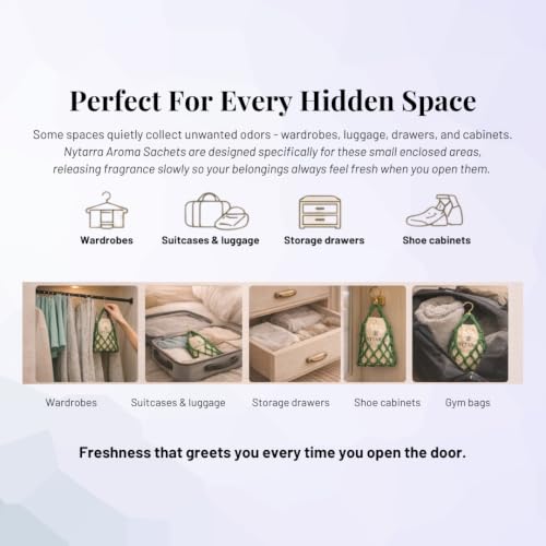 Image of Nytarra Luxury Closet Fresheners Pack of 3 | Long Lasting Air Fresheners for Closets, Drawers & Cupboards | Hanging Wardrobe Air Freshener Pouch | Premium Wardrobe Fragrance