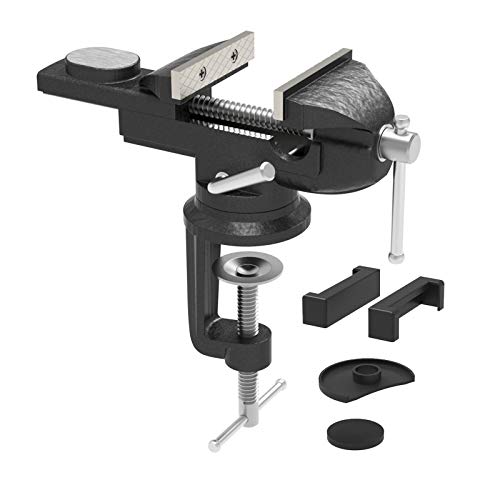 Universal Table Vise 3 Inch, Bench Clamp 360Â° Swivel Base Quick Adjust Home Vise Clamp-on Vise, Portable Work Bench Vise for Woodworking, Metalworking, Cutting Conduit Drilling Jewelry Repair - Black