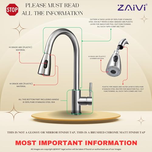Image of SS-304 Pull Down Sprayer Kitchen Hot and Cold Sink Mixer Tap with 360 Swivel Spout and Pull Out Multifunction Spray Head Faucet - Regular (Flora Matt Silver)