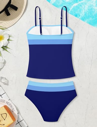 Image of NAPU Girls Swimsuit Color Block Tankini Swimsuit Quick Dry 2 Piece Bathing Suit for Girls 9-16 Years Teens Swimwear Summer