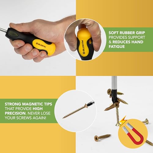 BLOSTM 6-Piece Magnetic Screwdriver Set – Crosshead & Flat Slotted, Non-Slip Handles