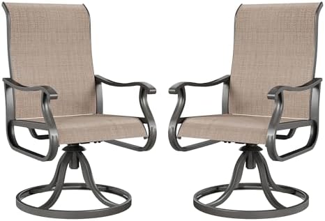 Amopatio Patio Swivel Chairs Set of 2, Outdoor Swivel Rocker Dining Chairs with All Weather Textilene High Back & Metal Frame, for Backyard Deck Lawn Garden, Brown