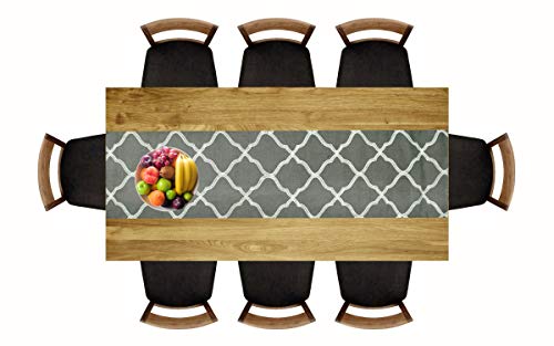 Cotton Craft Jute Table Runner - Moroccan Trellis - Harvest Autumn Fall Thanksgiving Holiday Christmas Festive Party Rustic Farmhouse Dining Kitchen Tabletop Burlap Tablerunner - 13 X 90 - Grey White #TOP7